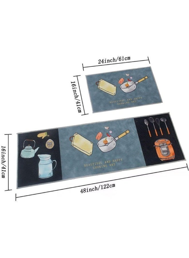 2-Piece Geometric Pattern Kitchen Rugs Mats，40*60cm+40*120cm, Non-Slip Waterproof Kitchen Rug, Premium PVC Comfort Kitchen Mats and Rugs for Kitchen, Office, Home, Laundry - Image 5