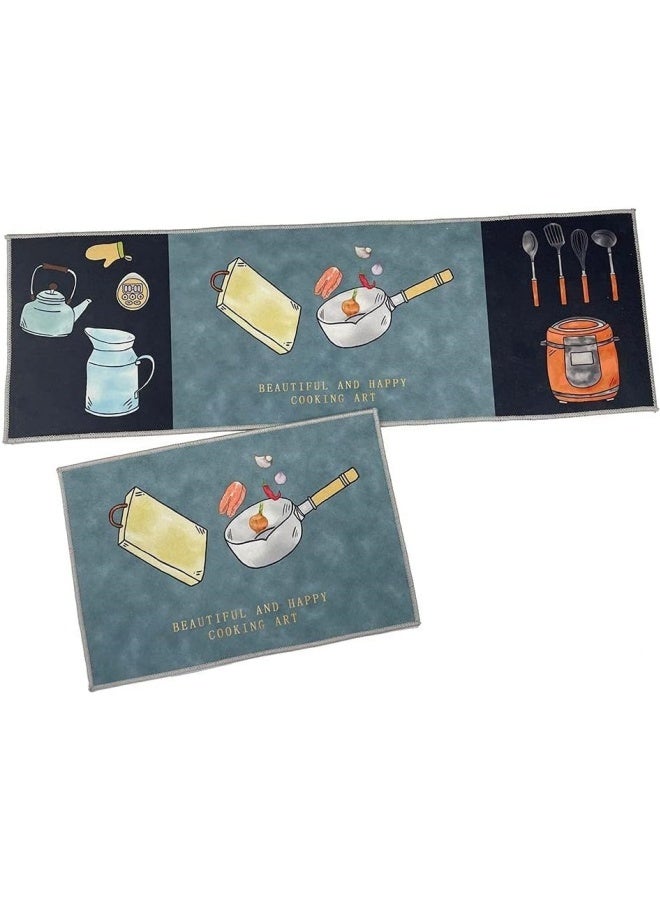 2-Piece Geometric Pattern Kitchen Rugs Mats，40*60cm+40*120cm, Non-Slip Waterproof Kitchen Rug, Premium PVC Comfort Kitchen Mats and Rugs for Kitchen, Office, Home, Laundry - Image 2