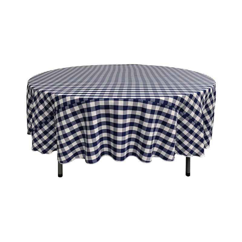 LA Linen TCcheck90RNavyK72 Polyester Gingham Checkered Tablecloth White Navy 90 in Round