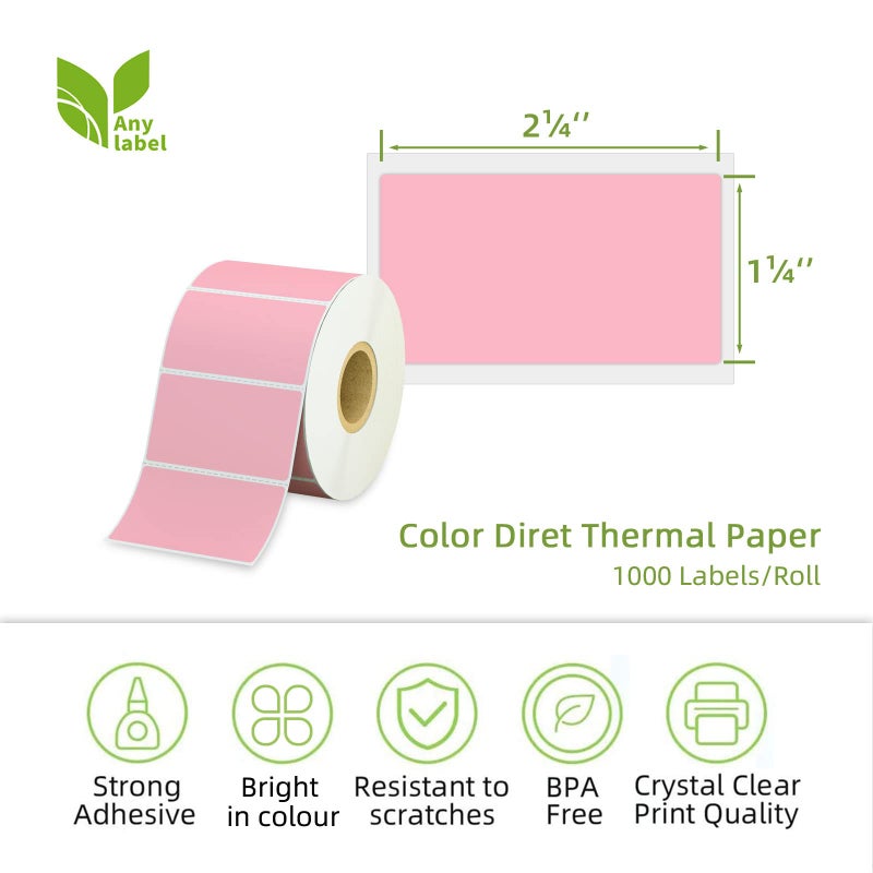 Anylabel 2.25" x 1.25" Pink Direct Thermal Labels, Replacement for Self-Adhesive Address Shipping Barcode Thermal Stickers, Compatible with Rollo & Zebra Thermal Label Printer(1 Roll, 1000 Labels) - Image 2