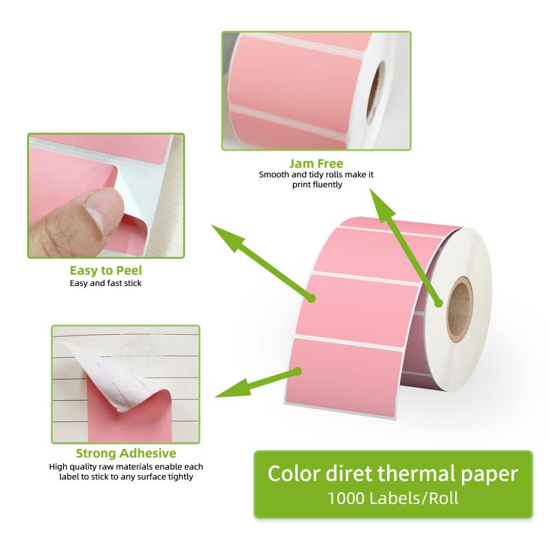 Anylabel 2.25" x 1.25" Pink Direct Thermal Labels, Replacement for Self-Adhesive Address Shipping Barcode Thermal Stickers, Compatible with Rollo & Zebra Thermal Label Printer(1 Roll, 1000 Labels) - Image 3