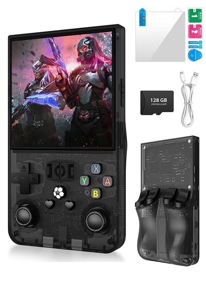 R36MAX Retro Handheld Game Console with 128G Built-in 18000+ Classic Games, Portable Video Gaming Console Linux System 4.0 Inch IPS Screen, 4000 mAh Rechargeable Battery-Black - Image 1