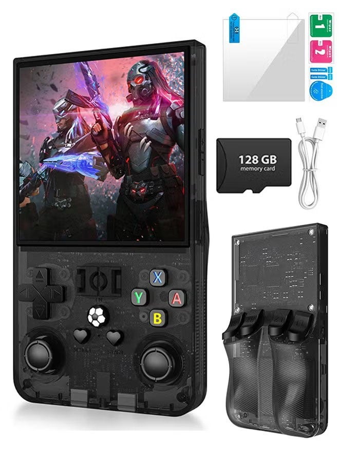 R36MAX Retro Handheld Game Console with 128G Built-in 18000+ Classic Games, Portable Video Gaming Console Linux System 4.0 Inch IPS Screen, 4000 mAh Rechargeable Battery-Black - Image 1