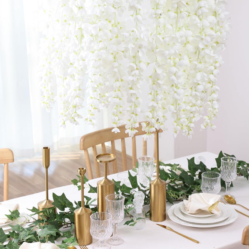 mizii 6Pcs White Wisteria Hanging Flowers 48" Silk Wisteria Artificial Flowers Garland Vines Fake Hanging Flowers Decoration for Wedding Flower Wall Backdrop Centerpieces Party Room Decor (White) - Image 3
