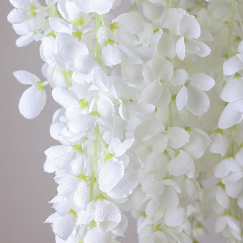 mizii 6Pcs White Wisteria Hanging Flowers 48" Silk Wisteria Artificial Flowers Garland Vines Fake Hanging Flowers Decoration for Wedding Flower Wall Backdrop Centerpieces Party Room Decor (White) - Image 4