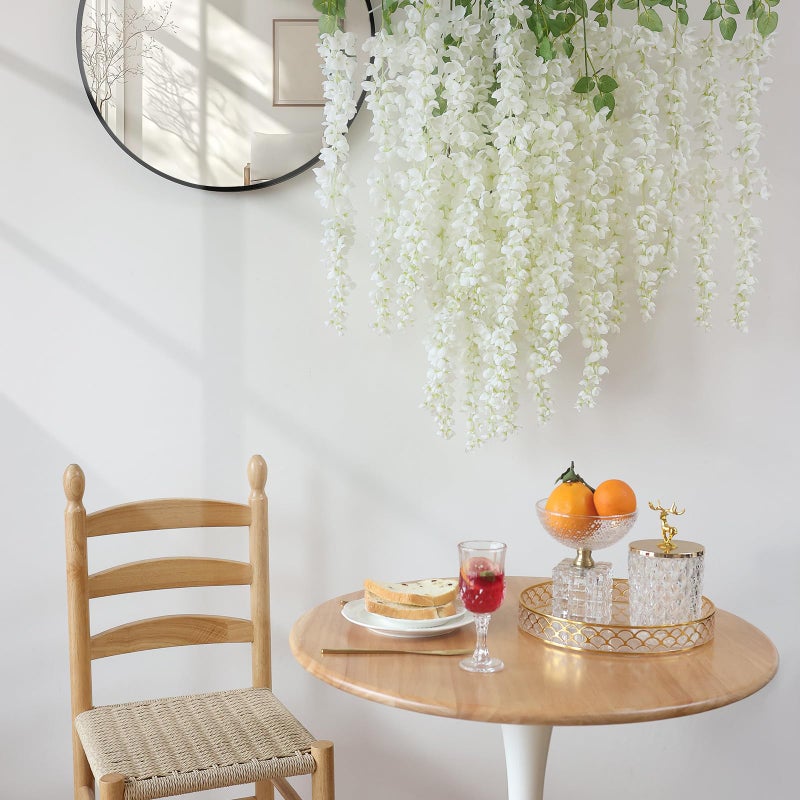 mizii 6Pcs White Wisteria Hanging Flowers 48" Silk Wisteria Artificial Flowers Garland Vines Fake Hanging Flowers Decoration for Wedding Flower Wall Backdrop Centerpieces Party Room Decor (White) - Image 5