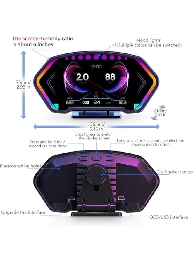 أنكوفو P3 Heads Up Display for Cars Hud Display with Obd2 Interface Digital OBDII Speedometer with Car Speed MPH Troubleshooting Oil Temperature Tester Altitude for Most Vehicles After 2008 - Image 2