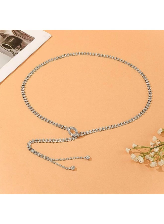 Crystal Rhinestone Chain Belt for Women, 110 cm, Silver, Decorative Waist Belt for Dresses and Jeans - Image 3