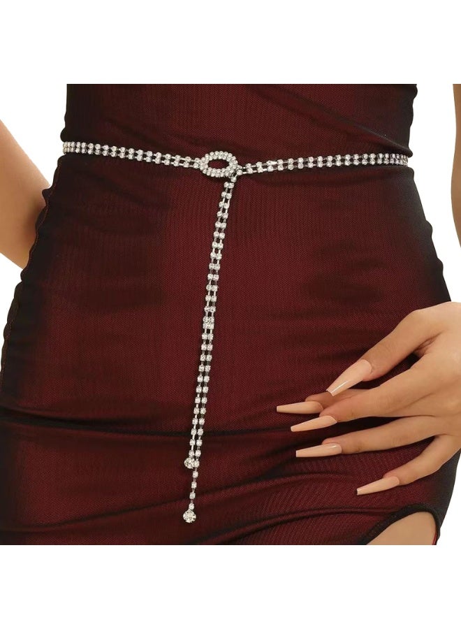 Crystal Rhinestone Chain Belt for Women, 110 cm, Silver, Decorative Waist Belt for Dresses and Jeans - Image 1