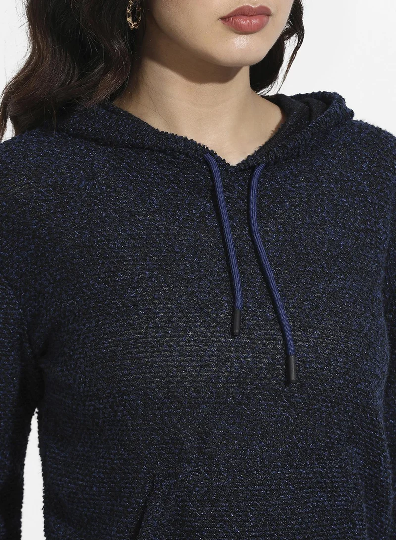 Pinacolada  Women's Navy Blue Textured-Knit Pullover Hoodie for Women | Best Price UAE