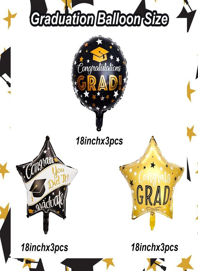 Tagberoy Black Gold Grad Balloons, 18 Inch Graduation Foil Balloon for College High School 2026 Graduation Balloons Decorations - Image 2