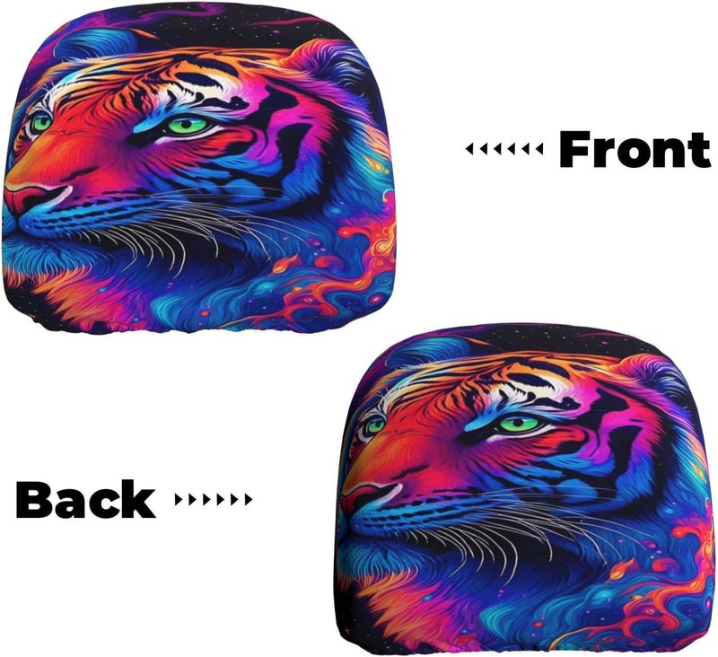 Neon Tiger Galaxy (1) Car Headrest Cover 2 Pcs Seat Head Rest Protector Auto Seat Accessories 10.2X11 in - Image 3
