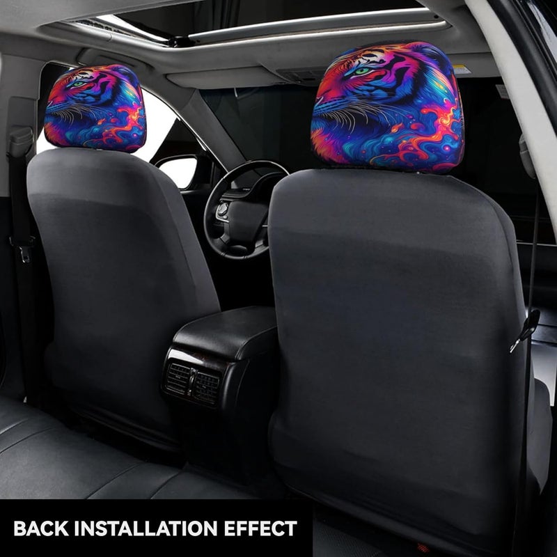 Neon Tiger Galaxy (1) Car Headrest Cover 2 Pcs Seat Head Rest Protector Auto Seat Accessories 10.2X11 in - Image 2