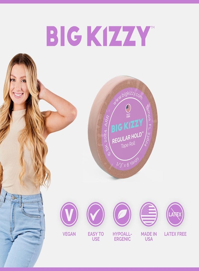 Big Kizzy Premium Double Sided Tape in Hair Extension Tape Roll - Regular Hold Tape Roll-.313" x 6 Yards - Natural Hold Brown Replacement Tape, Made in USA, Medical Grade Adhesive - Image 2