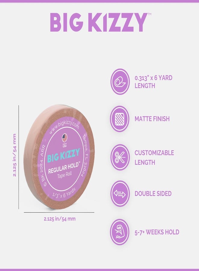 Big Kizzy Premium Double Sided Tape in Hair Extension Tape Roll - Regular Hold Tape Roll-.313" x 6 Yards - Natural Hold Brown Replacement Tape, Made in USA, Medical Grade Adhesive - Image 3