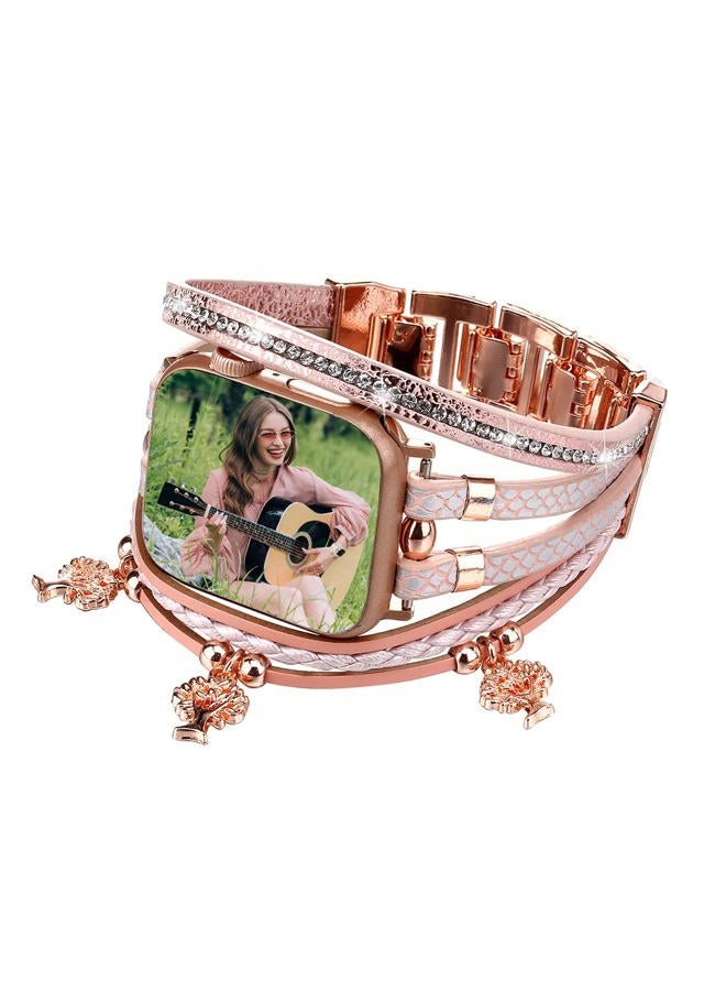 Dussdil Leather Watch Band Compatible with Apple Watch Band Boho 40mm 38mm 41mm Tree of Life Bracelet Band Wrap Apple Watch Strap for iWatch Band Ultra 2 Series 9 8 7 SE 6 5 4 3 2 11, Rose Gold  - Image 1