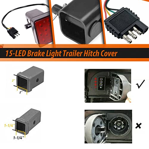 Adiil 2''Size 15-LED Brake Light Trailer Hitch Cover Fit Towing & Hauling，Red Lens Tow Hitch Driving & Brake Lamp - Image 4