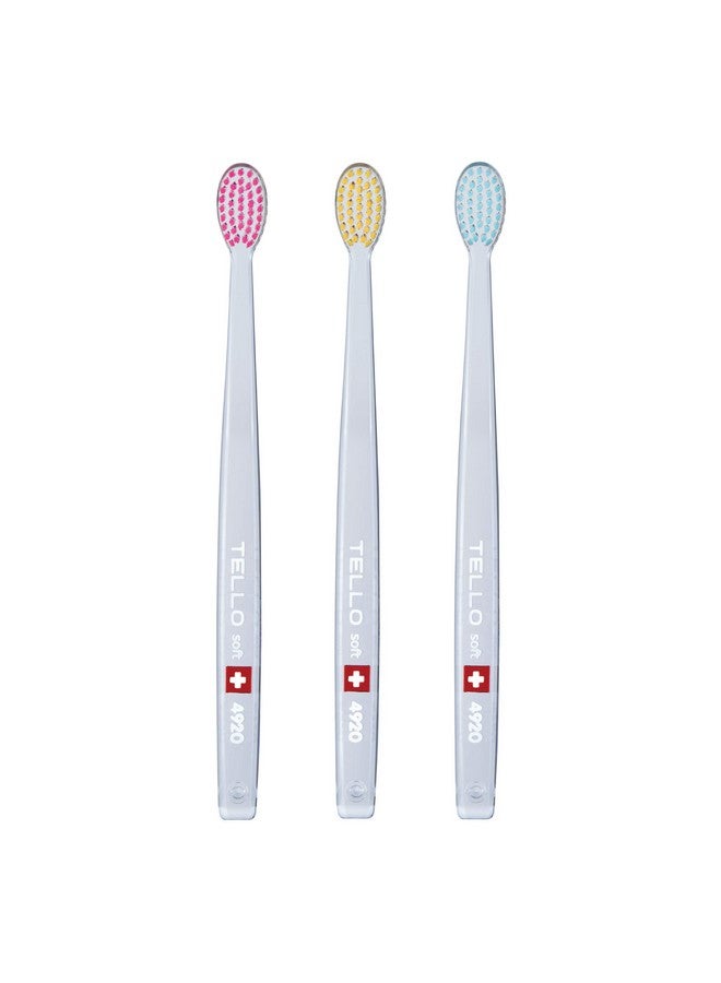 TELLO 4920 Adult Soft Swiss Toothbrush For Gentle Cleaning With Ergonomic Handle, 3 Count - Image 1