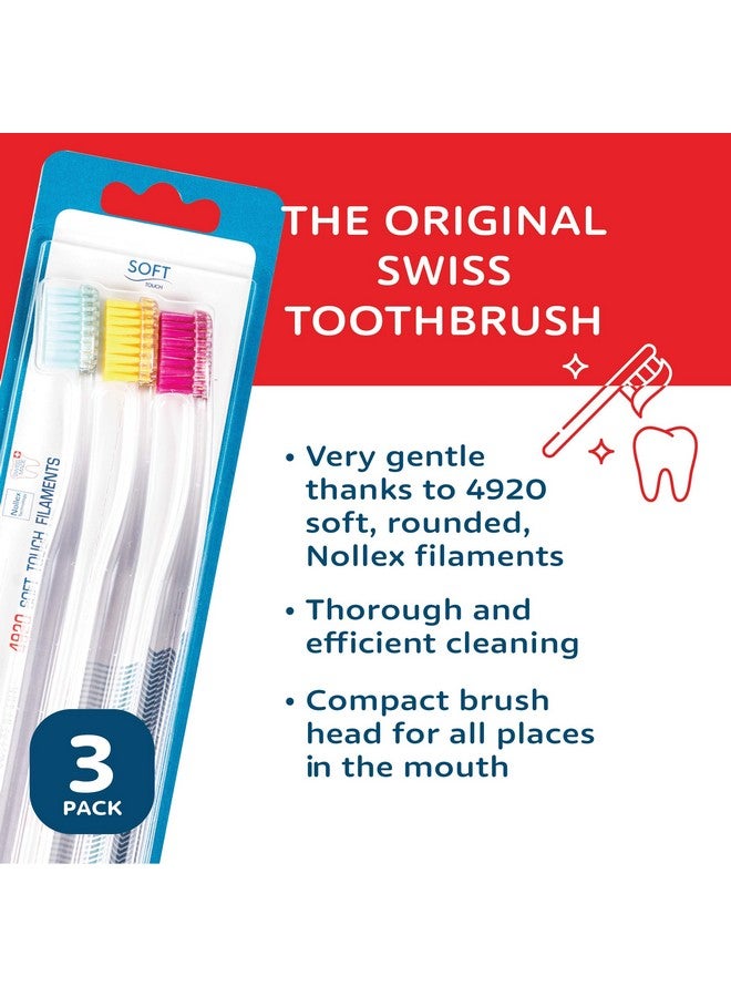 TELLO 4920 Adult Soft Swiss Toothbrush For Gentle Cleaning With Ergonomic Handle, 3 Count - Image 3
