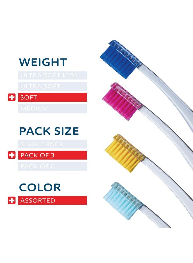 TELLO 4920 Adult Soft Swiss Toothbrush For Gentle Cleaning With Ergonomic Handle, 3 Count - Image 2
