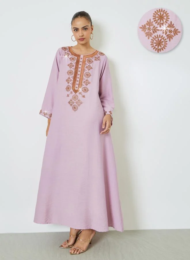 Amirah Lilac Embroidered Jalabiya with Embellishment