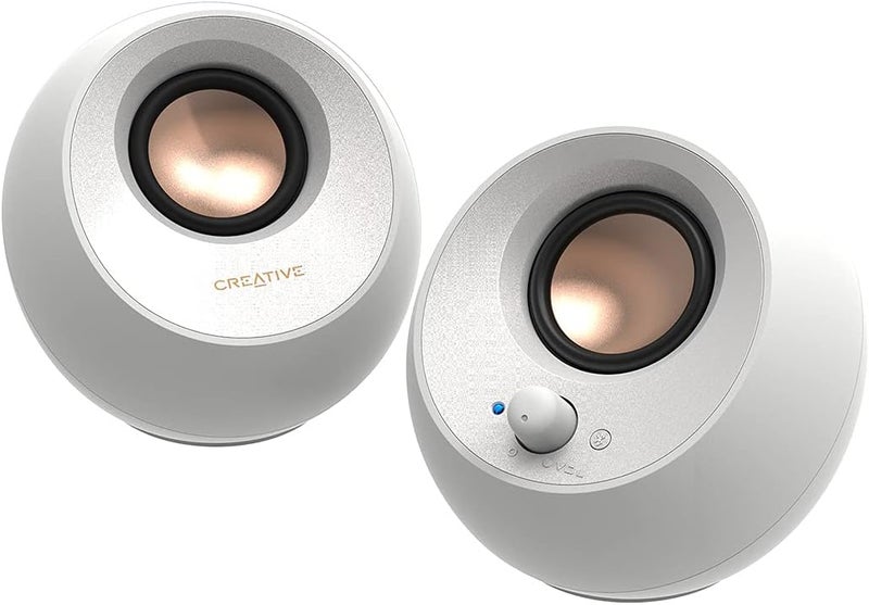 Creative Pebble V3 Minimalistic 2.0 مكبرات صوت سطح المكتب USB-C مع صوت USB ، تحسين الحوار الواضح ، بلوتوث 5.0 ، 8W RMS مع طاقة ذروة 16W ، محول USB-A متضمن (أبيض) - Image 1