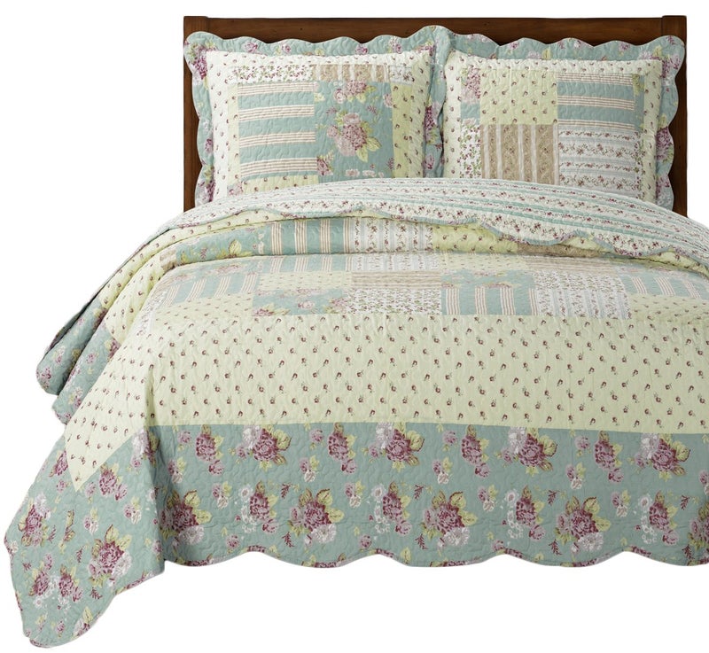 Royal Tradition Annabel Reversible Coverlets, California King Over-Sized 3pc Quilt Set (110-Inch Wide x 96-Inch Long) Lightweight Bedspread - Image 1