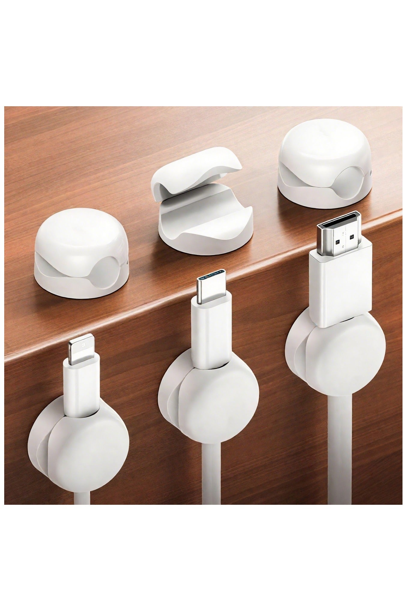 FULAICHIA  6-Pack Cable Clips with Spring Design - Compact Cord Organizer for Desk, Nightstand, Car | 7mm Slot, Strong Adhesive (White)