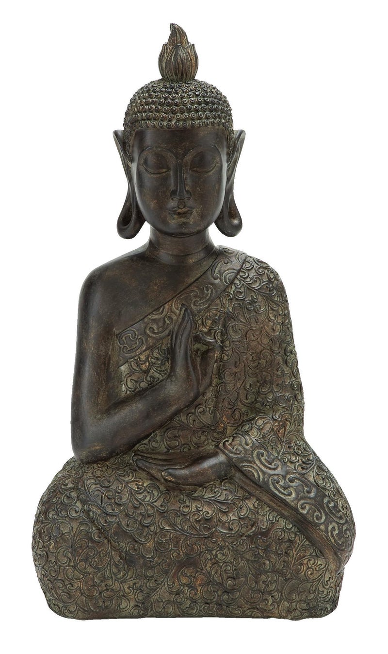 Deco 79 Polystone Buddha Decorative Sculpture Meditating Home Decor Statue with Engraved Carvings and Relief Detailing, Accent Figurine 9" x 6" x 17", Brown - Image 1