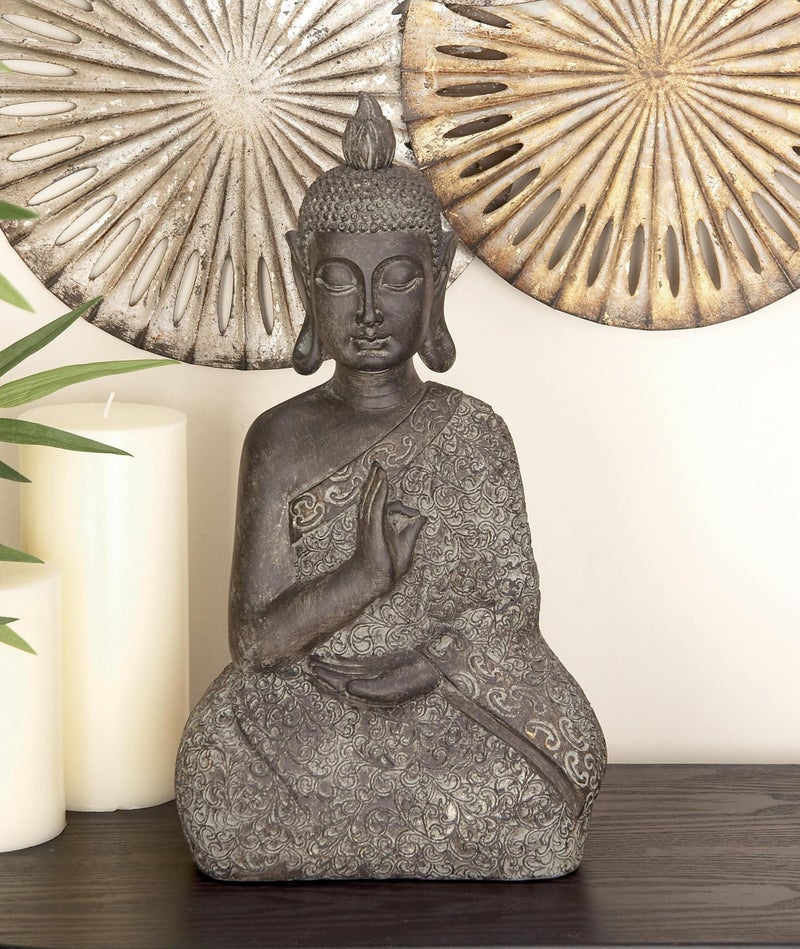 Deco 79 Polystone Buddha Decorative Sculpture Meditating Home Decor Statue with Engraved Carvings and Relief Detailing, Accent Figurine 9" x 6" x 17", Brown - Image 5