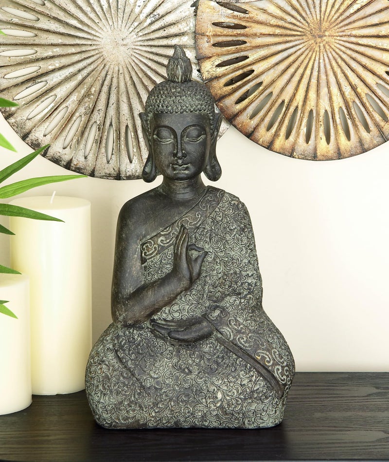 Deco 79 Polystone Buddha Decorative Sculpture Meditating Home Decor Statue with Engraved Carvings and Relief Detailing, Accent Figurine 9" x 6" x 17", Brown - Image 3