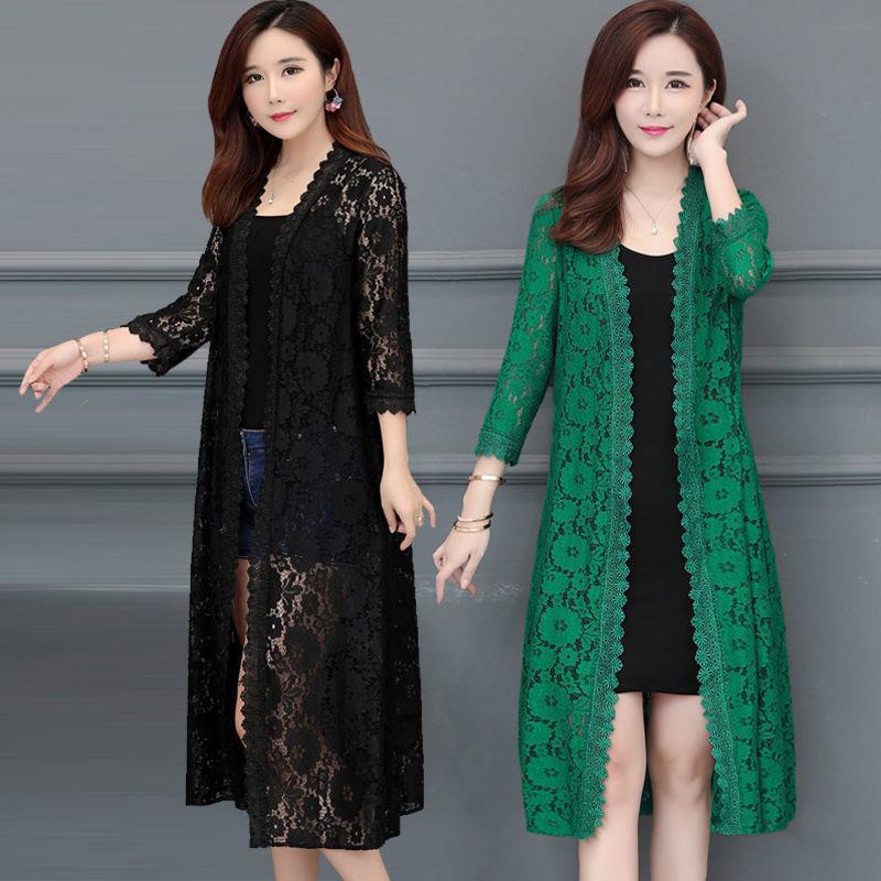 كارديجان دانتيل طويل 2021 جديد صيفي شال شبكي رقيق معطف فضفاض فوق الركبة لحماية الشمس للنساء - Image 2