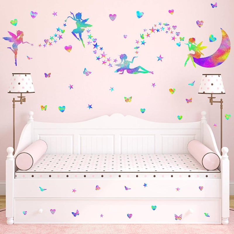 THEYGE Colorful Fairy Decals Cute Heart Butterfly Star Pink Purple Girly Peel  Stick for Girls Bedroom Nursery Decor - Image 2
