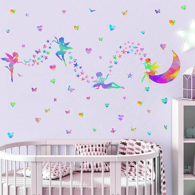 THEYGE Colorful Fairy Decals Cute Heart Butterfly Star Pink Purple Girly Peel  Stick for Girls Bedroom Nursery Decor - Image 3