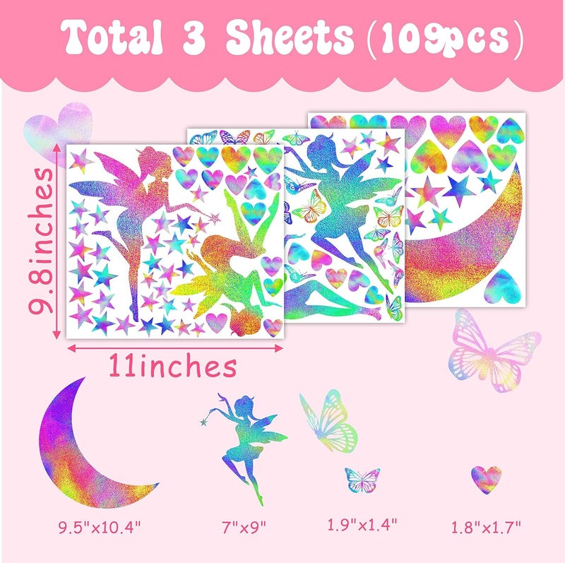 THEYGE Colorful Fairy Decals Cute Heart Butterfly Star Pink Purple Girly Peel  Stick for Girls Bedroom Nursery Decor - Image 5