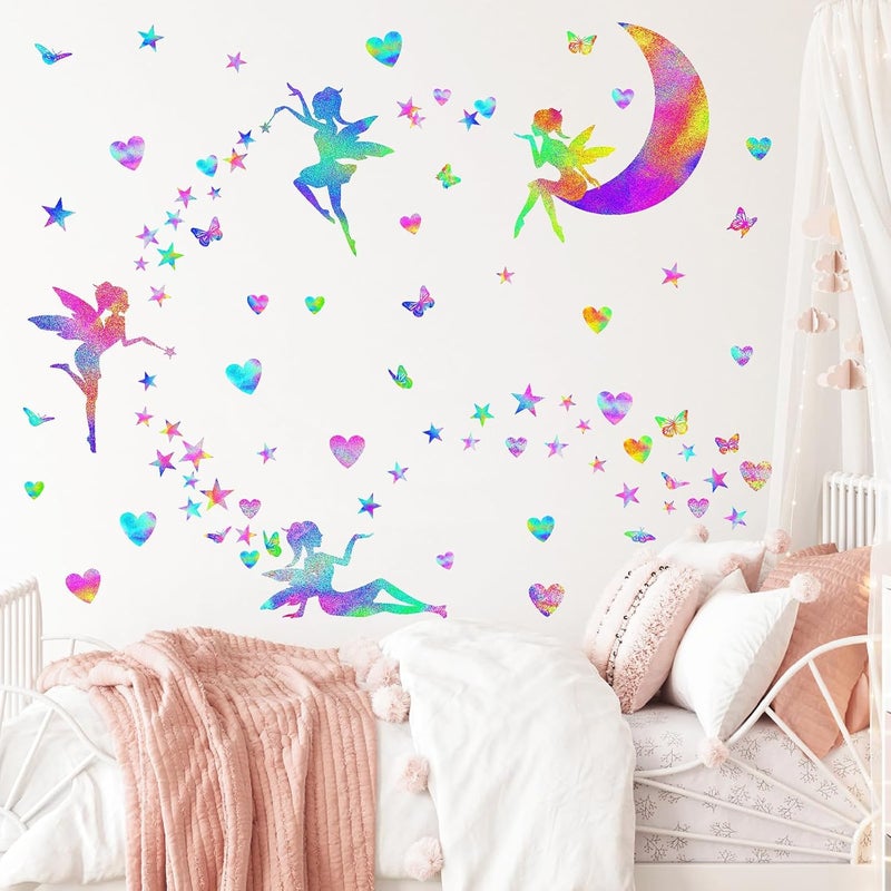 THEYGE Colorful Fairy Decals Cute Heart Butterfly Star Pink Purple Girly Peel  Stick for Girls Bedroom Nursery Decor - Image 4