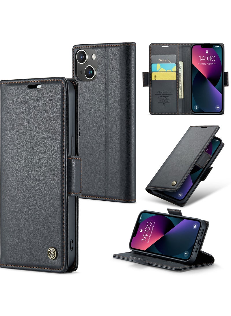 CaseMe Phone Case Luxury PU Leather Design Anti Fingerprint 023 Flip Cover Card Slot Holder Cover For Iphone 13 (Black ) - Image 1