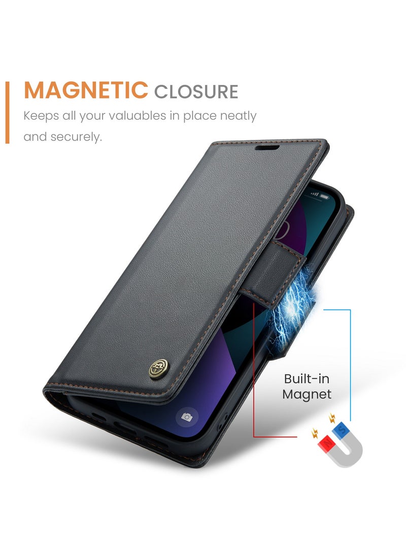 CaseMe Phone Case Luxury PU Leather Design Anti Fingerprint 023 Flip Cover Card Slot Holder Cover For Iphone 13 (Black ) - Image 3