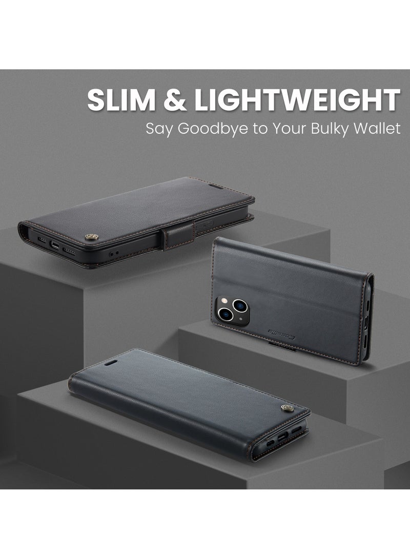 CaseMe Phone Case Luxury PU Leather Design Anti Fingerprint 023 Flip Cover Card Slot Holder Cover For Iphone 13 (Black ) - Image 5