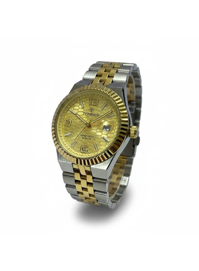 TOMRICH Royal Hive Quartz Watch for Men Gold Dial Two Tone Stainless Steel Strap Analog Wrist Watch with Date Display 30M Water Resistant - Image 5