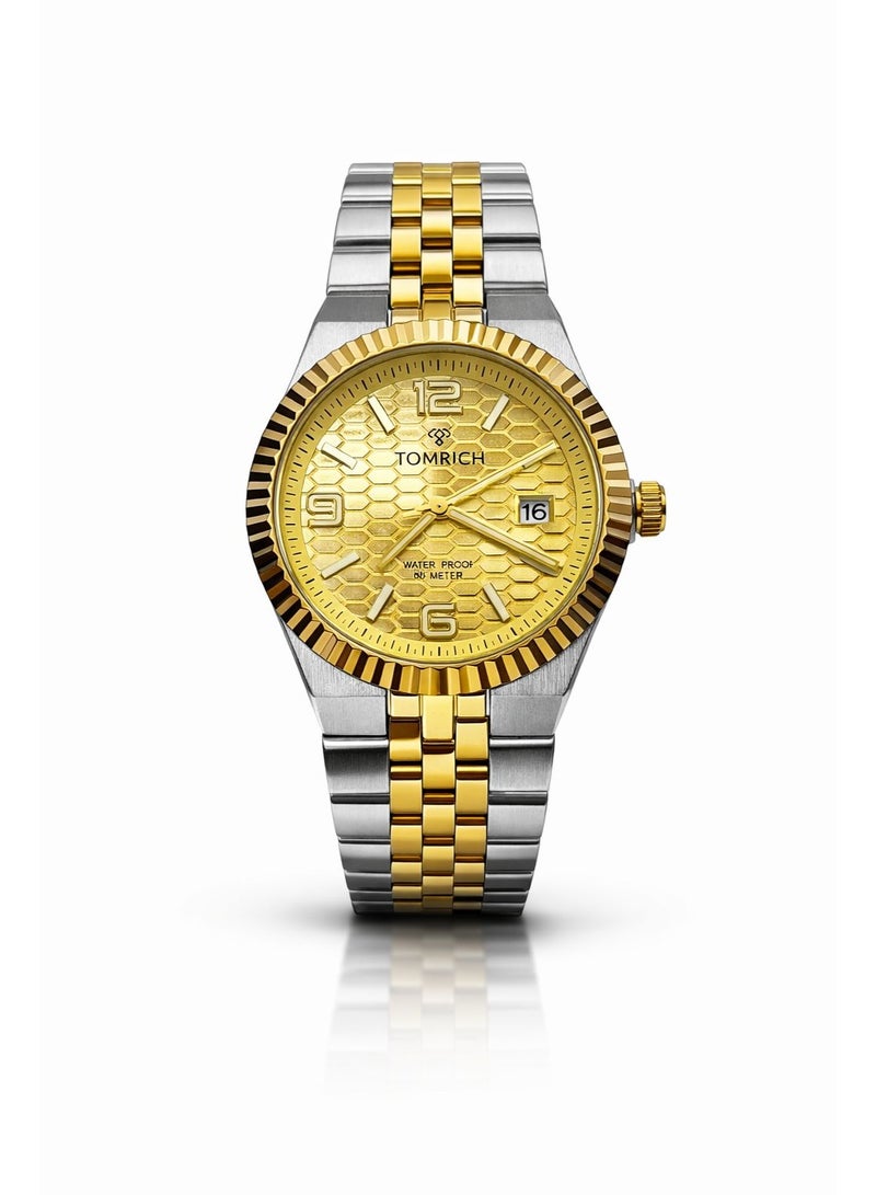 TOMRICH Royal Hive Quartz Watch for Men Gold Dial Two Tone Stainless Steel Strap Analog Wrist Watch with Date Display 30M Water Resistant - Image 1