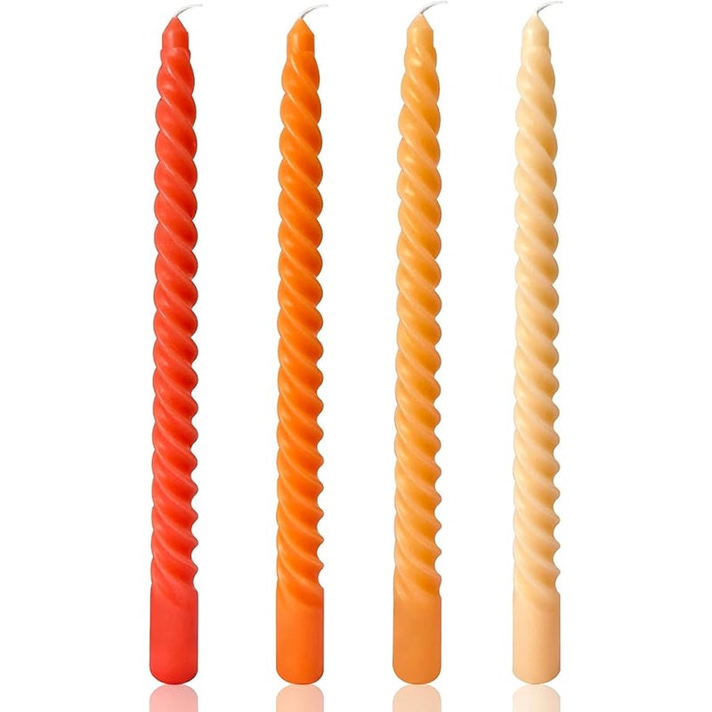 SixLadybro 10 Inch Spiral Taper Candles for Home Decoration, 4 Pack Orange-Gradient Candlesticks for Dinner Party Holiday Fall  and Harvest - Image 1