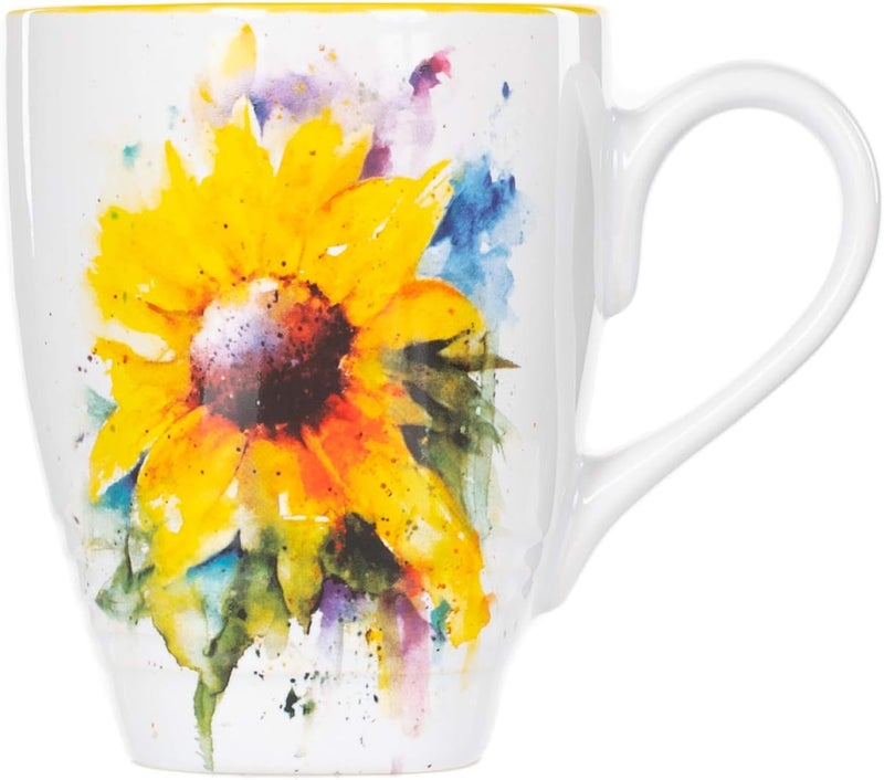 DEMDACO Dean Crouser Sunflower Watercolor Yellow On White 16 Ounce Glossy Stoneware Mug With Handle - Image 1