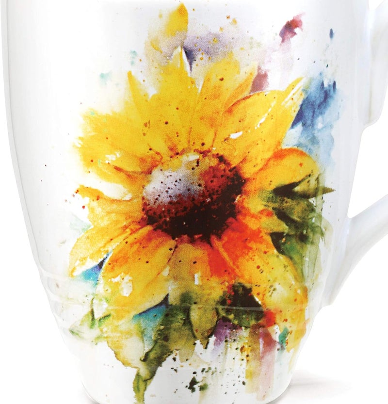 DEMDACO Dean Crouser Sunflower Watercolor Yellow On White 16 Ounce Glossy Stoneware Mug With Handle - Image 5