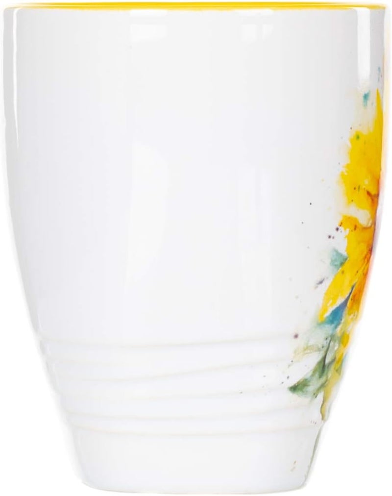 DEMDACO Dean Crouser Sunflower Watercolor Yellow On White 16 Ounce Glossy Stoneware Mug With Handle - Image 3