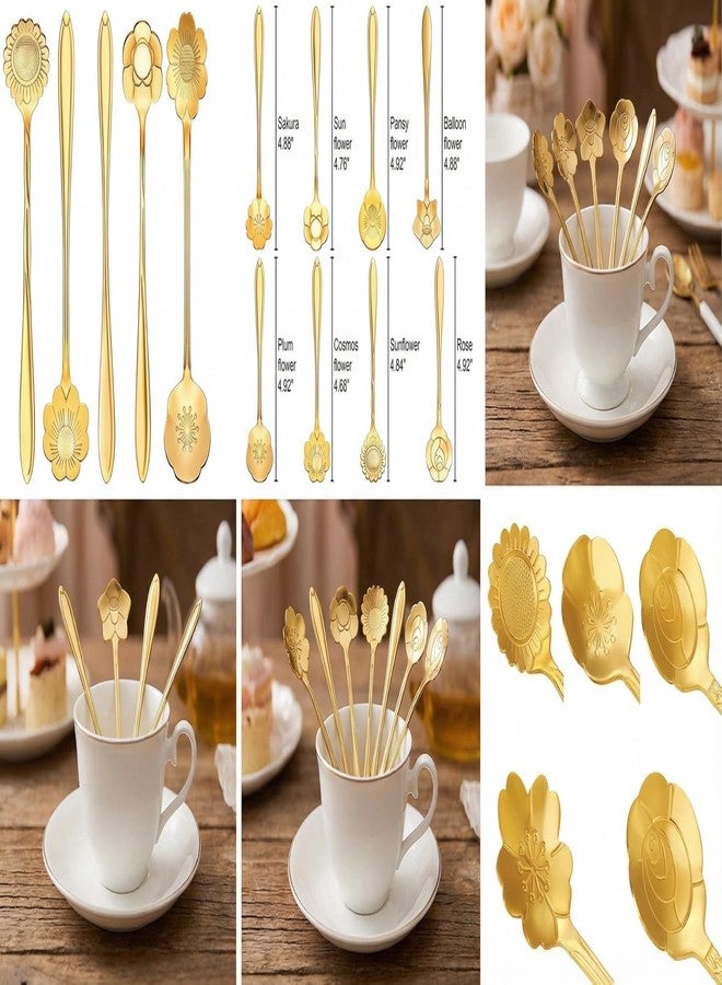 Style Keepers 8Pcs Gold Flower Tea Spoon Set of 8 | Stainless Steel Coffee, Dessert & Ice Cream Spoons | Decorative Floral Cutlery for Home, Café, Dining Table & Gifting Use - Image 4