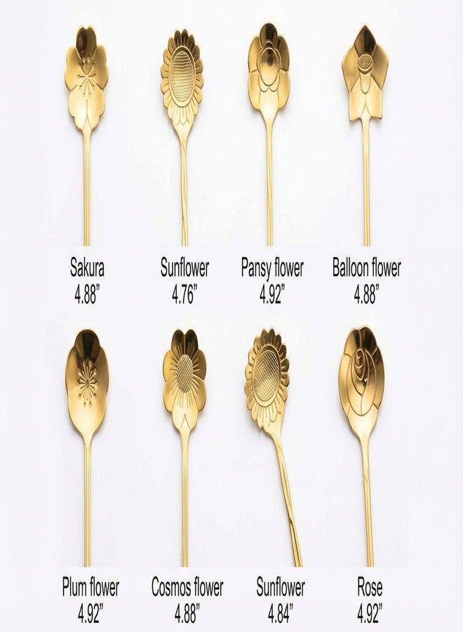 Style Keepers 8Pcs Gold Flower Tea Spoon Set of 8 | Stainless Steel Coffee, Dessert & Ice Cream Spoons | Decorative Floral Cutlery for Home, Café, Dining Table & Gifting Use - Image 3