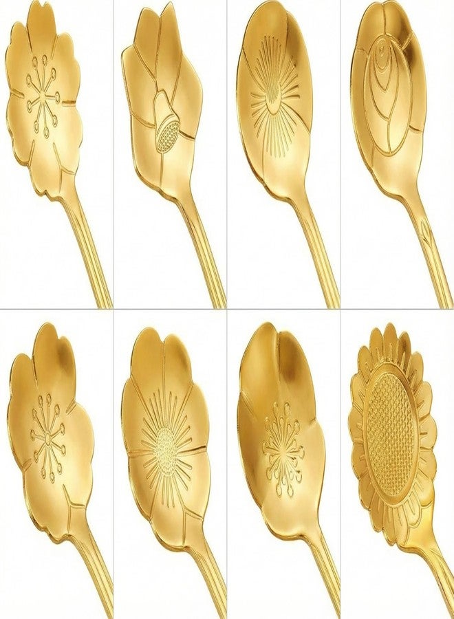 Style Keepers 8Pcs Gold Flower Tea Spoon Set of 8 | Stainless Steel Coffee, Dessert & Ice Cream Spoons | Decorative Floral Cutlery for Home, Café, Dining Table & Gifting Use - Image 2