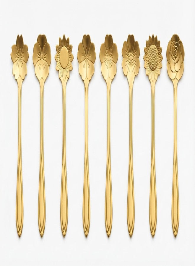 Style Keepers 8Pcs Gold Flower Tea Spoon Set of 8 | Stainless Steel Coffee, Dessert & Ice Cream Spoons | Decorative Floral Cutlery for Home, Café, Dining Table & Gifting Use - Image 1