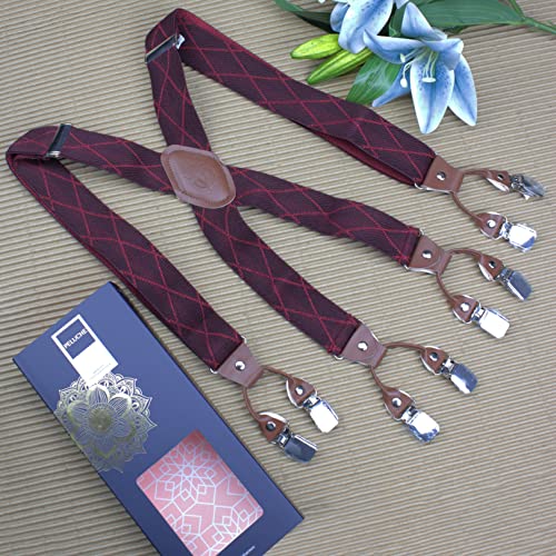Peluche Striped Crossroad Maroon X Back 8 Clips Suspender (Strap Width- 3.5cm) - Image 4